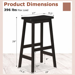 29 inches Set of 2 Saddle-Seat Counter Height Stools with Curved Seat and Footrests-Black view 3