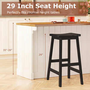 29 inches Set of 2 Saddle-Seat Counter Height Stools with Curved Seat and Footrests-Black view 4