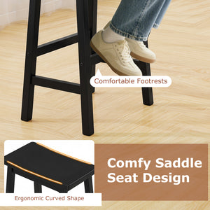 29 inches Set of 2 Saddle-Seat Counter Height Stools with Curved Seat and Footrests-Black view 6