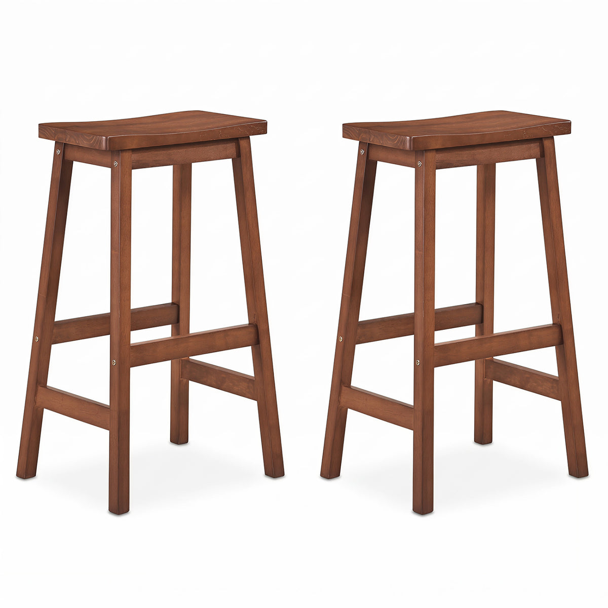 29 inches Set of 2 Saddle-Seat Counter Height Stools with Curved Seat and Footrests-Walnut