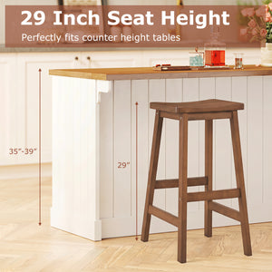 29 inches Set of 2 Saddle-Seat Counter Height Stools with Curved Seat and Footrests-Walnut view 4