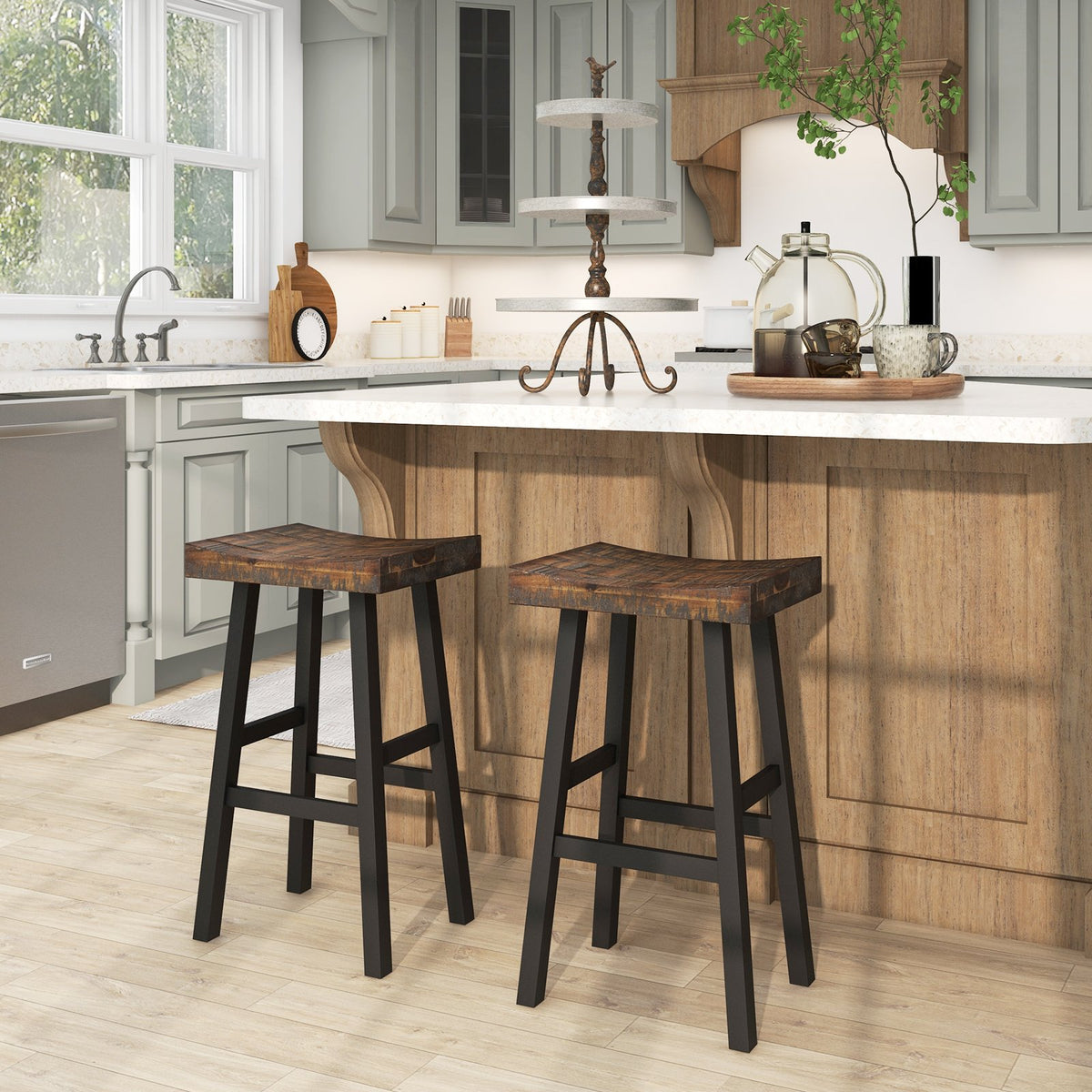 29 Inch Solid Wood Saddle-Seat with Curved Seat Surface and Comfortable Footrests-29 inches view 2