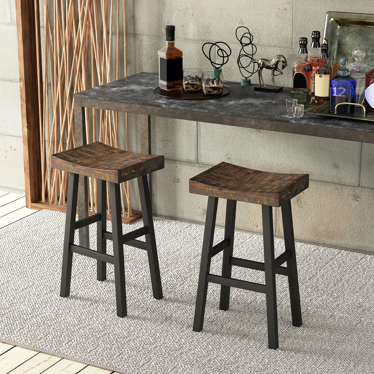 29 Inch Solid Wood Saddle-Seat with Curved Seat Surface and Comfortable Footrests-29 inches view 3