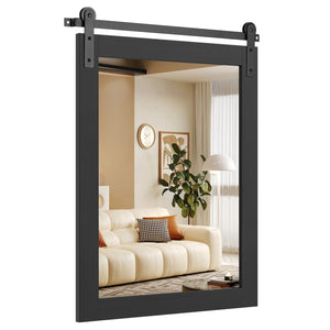 29 inches x 23 inches Rectangle Farmhouse Wall Mirror with Metal Bracket for Bathroom-Black