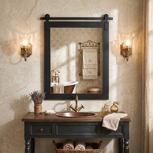 29 inches x 23 inches Rectangle Farmhouse Wall Mirror with Metal Bracket for Bathroom-Black view 2