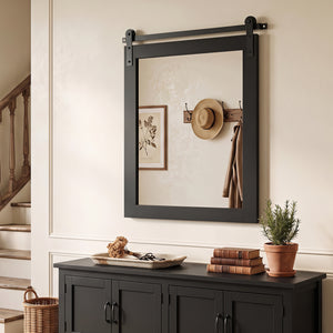29 inches x 23 inches Rectangle Farmhouse Wall Mirror with Metal Bracket for Bathroom-Black view 3
