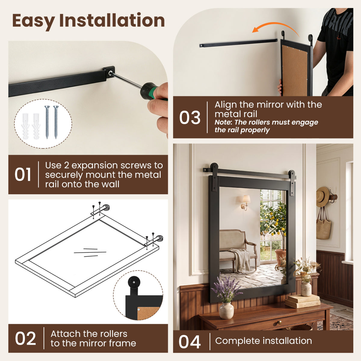 29 inches x 23 inches Rectangle Farmhouse Wall Mirror with Metal Bracket for Bathroom-Black view 6
