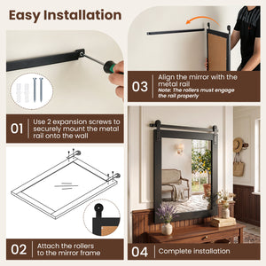 29 inches x 23 inches Rectangle Farmhouse Wall Mirror with Metal Bracket for Bathroom-Black view 6
