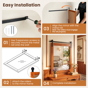 29 inches x 23 inches Rectangle Farmhouse Wall Mirror with Metal Bracket for Bathroom-Brown view 6