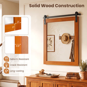 29 inches x 23 inches Rectangle Farmhouse Wall Mirror with Metal Bracket for Bathroom-Brown view 8