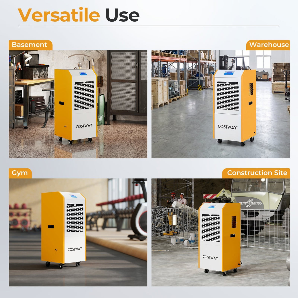290 Pints Commercial Dehumidifier with Pump and Drain Hose for Basement Warehouse-Yellow view 9