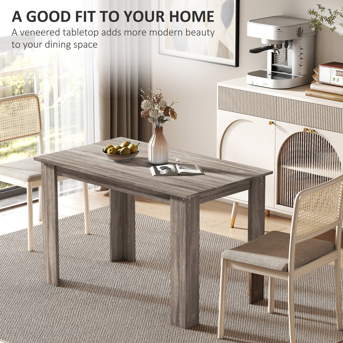47" Kitchen Table for 4-6 People, Dining Table with Wood Effect for Dining Room, Black