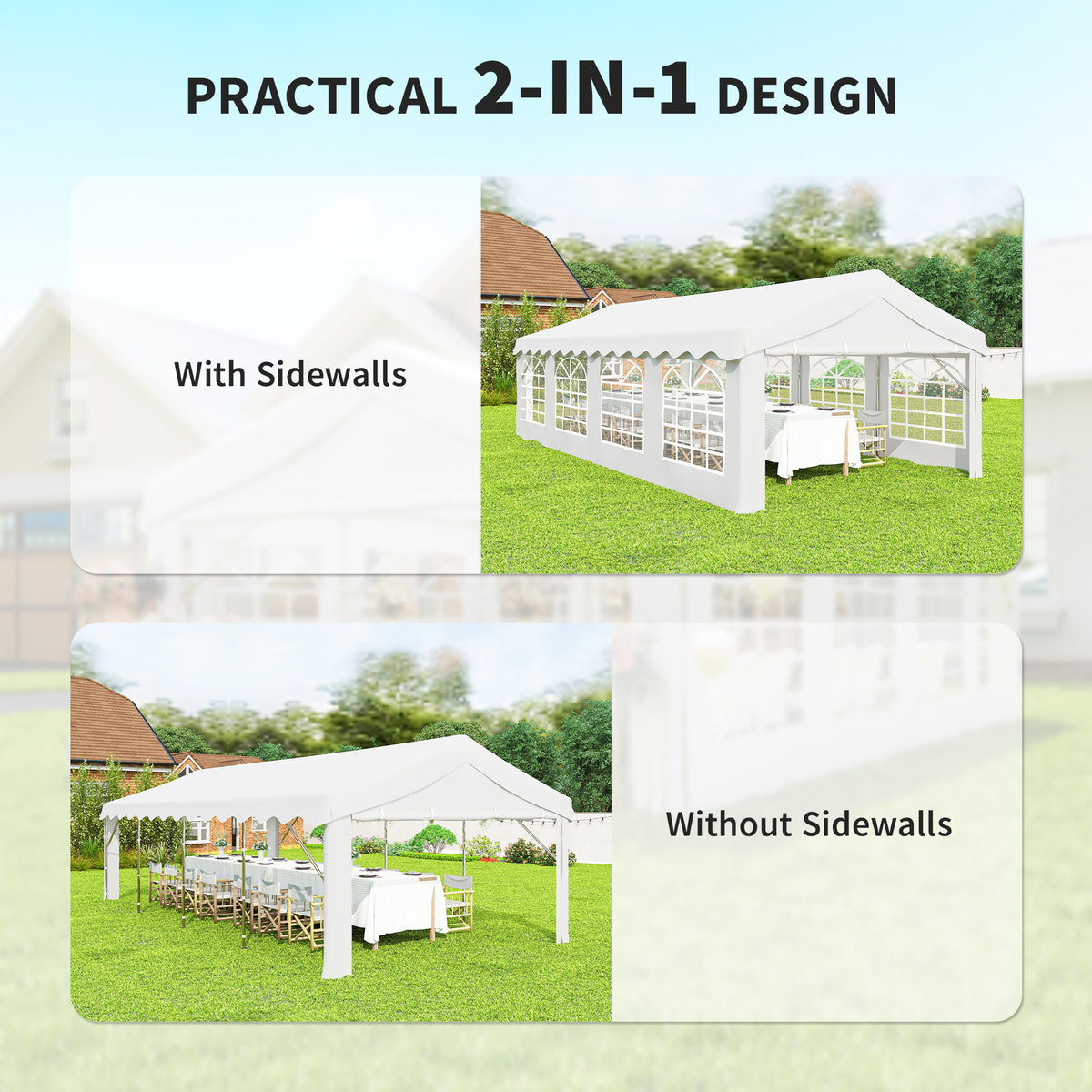 13'x26' Heavy Duty Large Party Tent & Carport with Removable Sidewalls, Windows, Portable Garage Canopy Tent, White