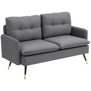 55" Loveseat Sofa, Linen Love Seat w/ S spring, Steel Legs and Button Tufting, Small Couch for Living Room