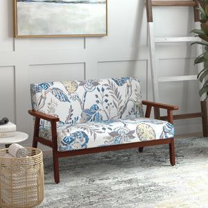 Compact Loveseat Sofa Couch Linen Fabric Double Seat Sofa with Rubber Wood Legs Cream White – view 14