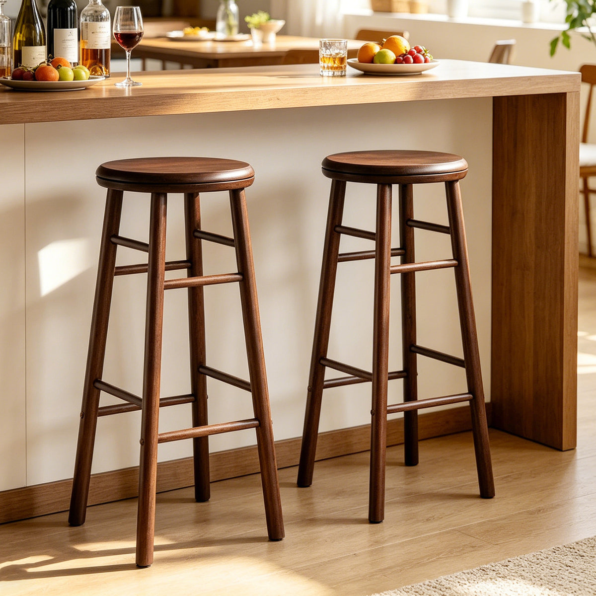 29 inches Swivel Bar Stools Set of 2 with Footrests & Crossbars-Walnut view 2