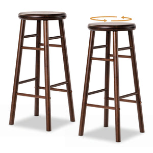 29 inches Swivel Bar Stools Set of 2 with Footrests & Crossbars-Walnut view 4
