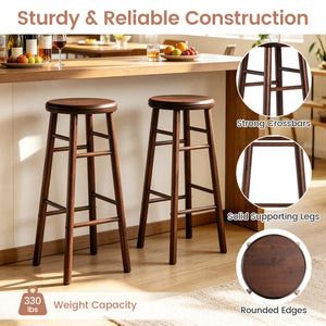 29 inches Swivel Bar Stools Set of 2 with Footrests & Crossbars-Walnut view 6