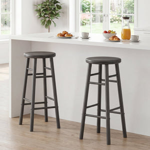29 inches Swivel Bar Stools Set of 2 with Footrests & Crossbars-Gray view 3