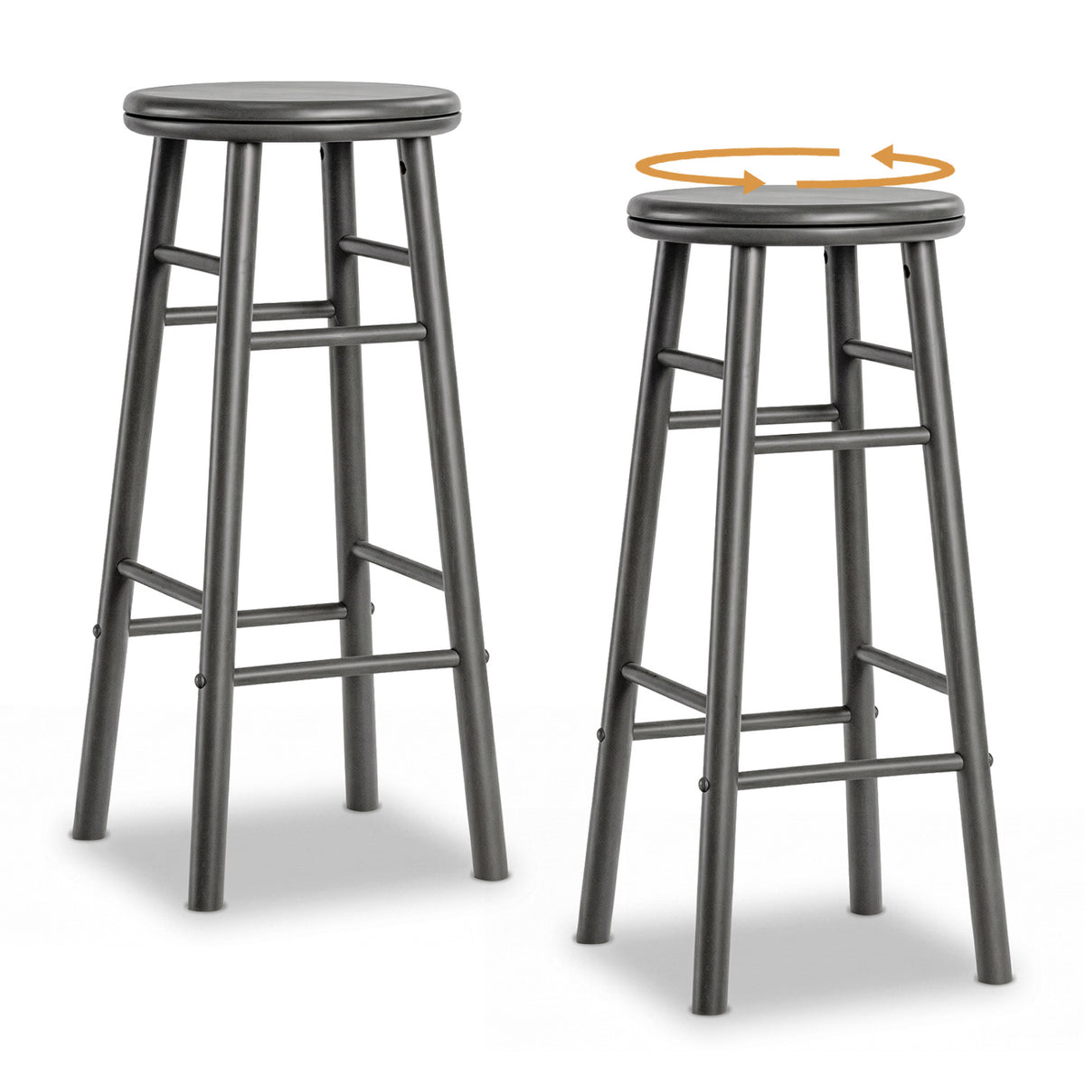 29 inches Swivel Bar Stools Set of 2 with Footrests & Crossbars-Gray view 4