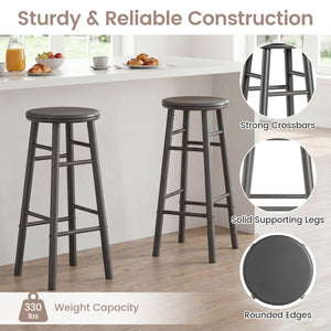 29 inches Swivel Bar Stools Set of 2 with Footrests & Crossbars-Gray view 9