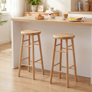 29 inches Swivel Bar Stools Set of 2 with Footrests & Crossbars-Natural view 2
