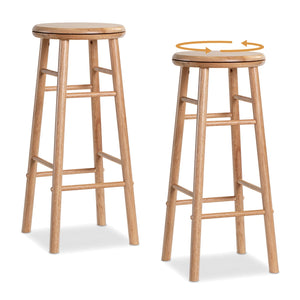 29 inches Swivel Bar Stools Set of 2 with Footrests & Crossbars-Natural view 4