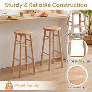 29 inches Swivel Bar Stools Set of 2 with Footrests & Crossbars-Natural view 6