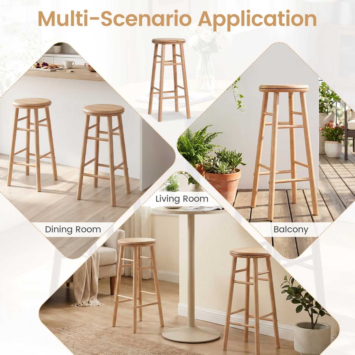 29 inches Swivel Bar Stools Set of 2 with Footrests & Crossbars-Natural view 9