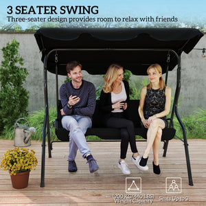 Outdoor Porch Swing with Adjustable Canopy, 3-Seater Patio Swing Chair with Cushion, Black – view 5