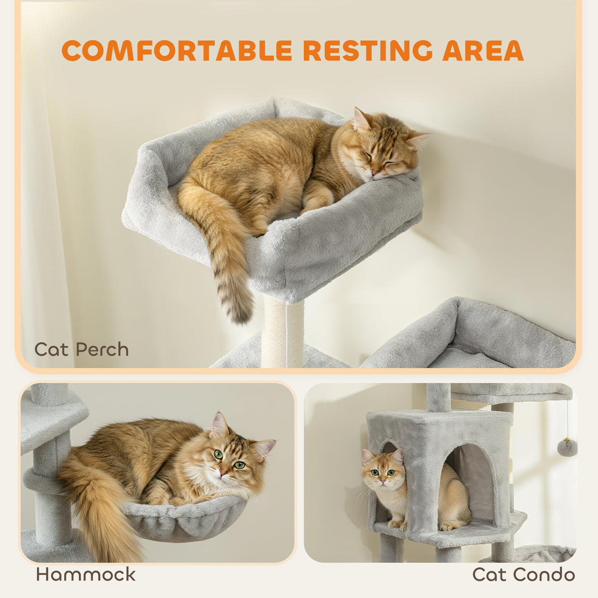 Cat Tree, 70" Multi-Level Cat Tower with 2 Condos, 2 Perches, Hammock, Toy Balls – view 18
