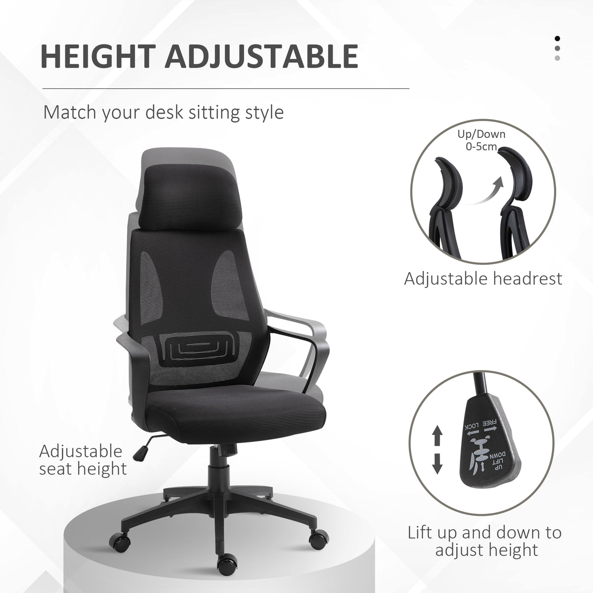 Mesh Office Chair with Up&Down Headrest, Ergonomic Computer Desk Chair with Adjustable Tilt Angle, Height Adjustable Swivel Seat with Lumbar Support for Office, Black