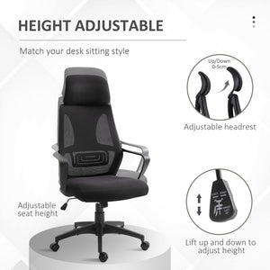 Mesh Office Chair with Up&Down Headrest, Ergonomic Computer Desk Chair with Adjustable Tilt Angle, Height Adjustable Swivel Seat with Lumbar Support for Office, Black