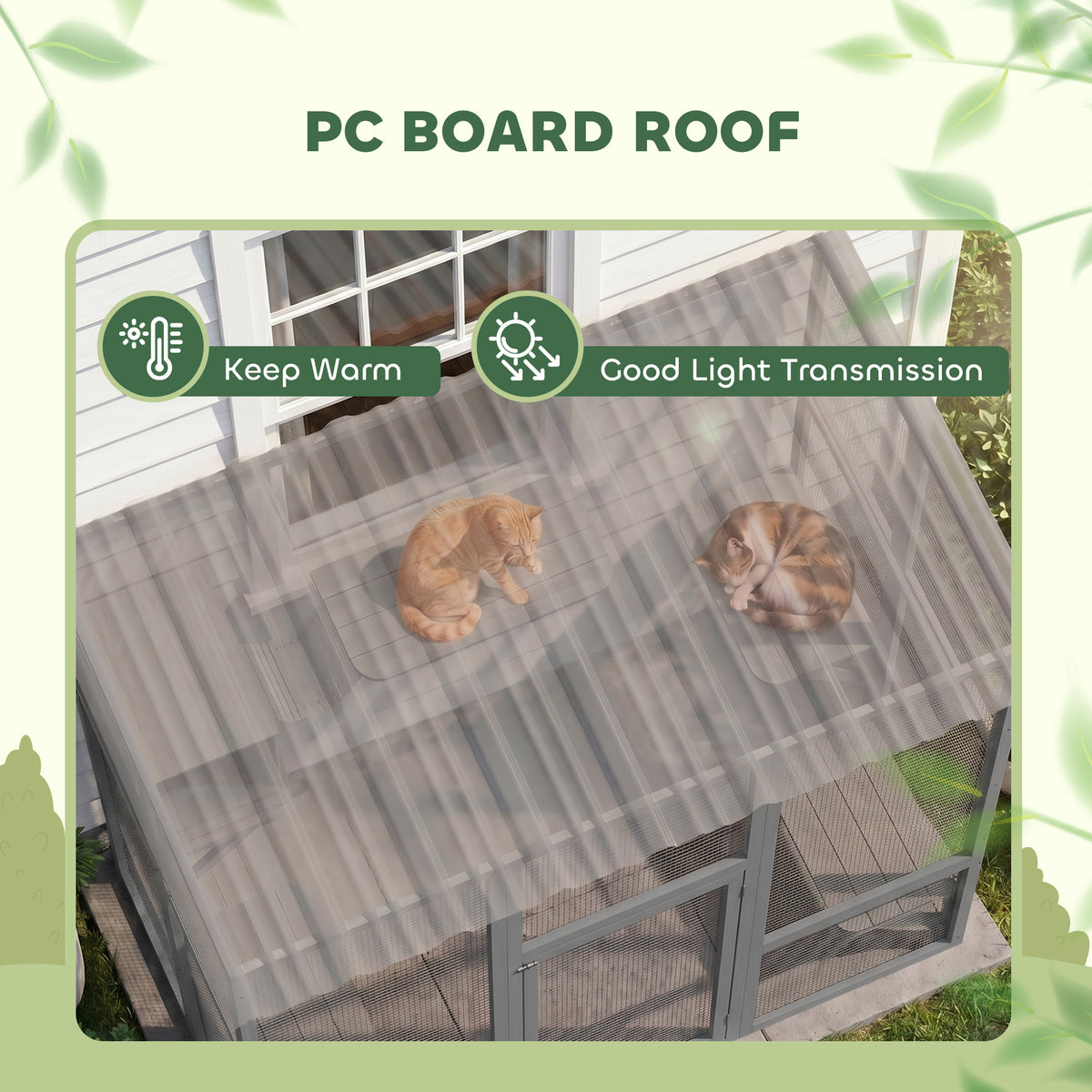 Large Outdoor Catio with Weatherproof Roof, Bridge, Resting Box, Platforms, Grey – view 5
