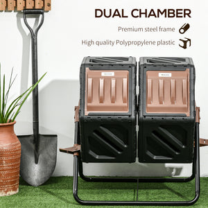 Rotating Composter, Dual Chamber Compost Bin with 24 Vents and Steel Legs, 34.5 Gallon, Brown