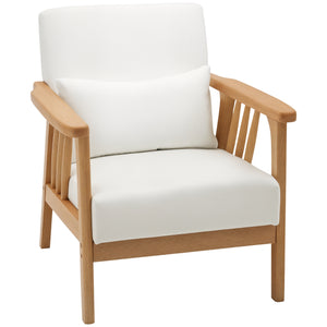 Armchair Upholstered Lounge Chair with Rubber Wood Frame Throw Pillows and Comfortable Cushion, White