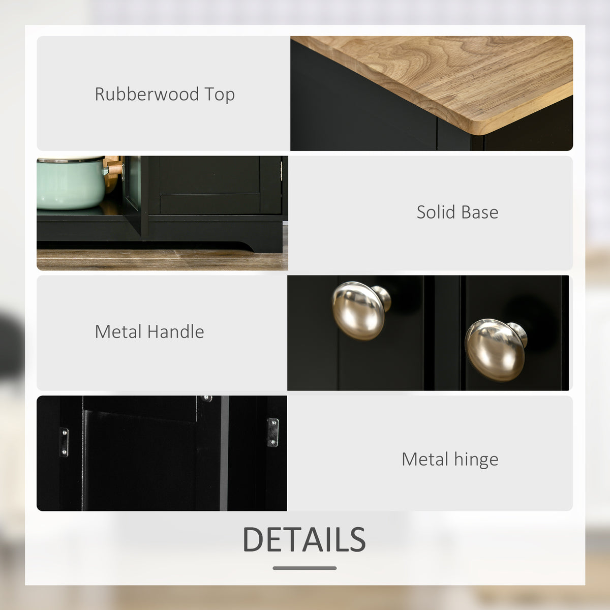 Modern Sideboard, Buffet Cabinet with Storage Cabinets, Drawers and Adjustable Shelves for Living Room, Black