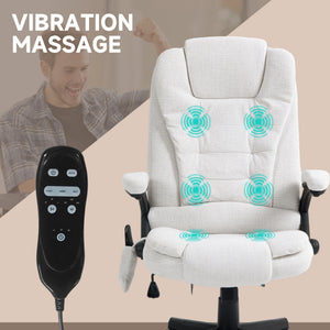 Reclining Massage Office Chair, Executive Office Chair with High Back, Swivel Wheels, White