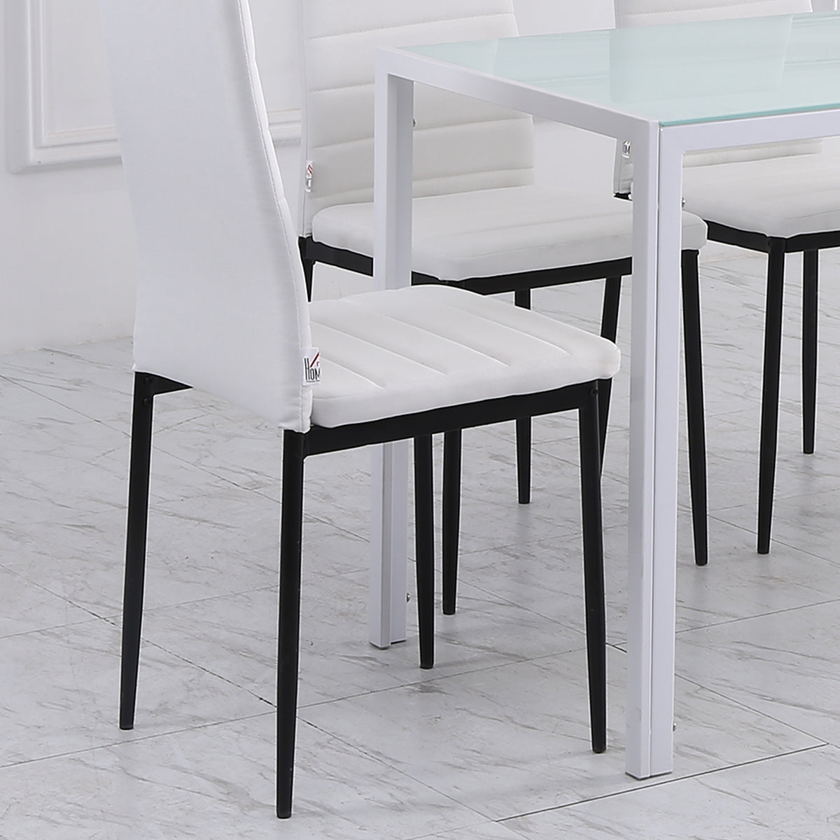 High Back Dining Chairs, Modern Upholstered Linen Fabric Accent Chairs with Metal Legs for Kitchen, Set of 4, White