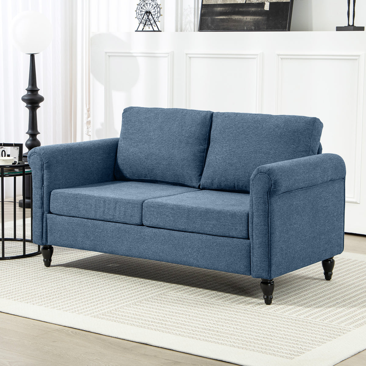 Vintage Loveseat, Upholstered Love Seat Furniture, Chenille-feel Fabric 2 Seater Sofa Couch with Rolled – view 13