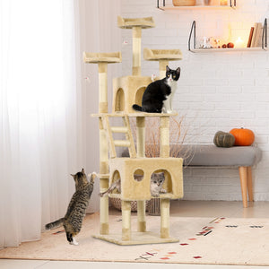 71-Inch Multi Level Scratching Cat Tree Kitty Condo  Activity Center with Toys, Beige