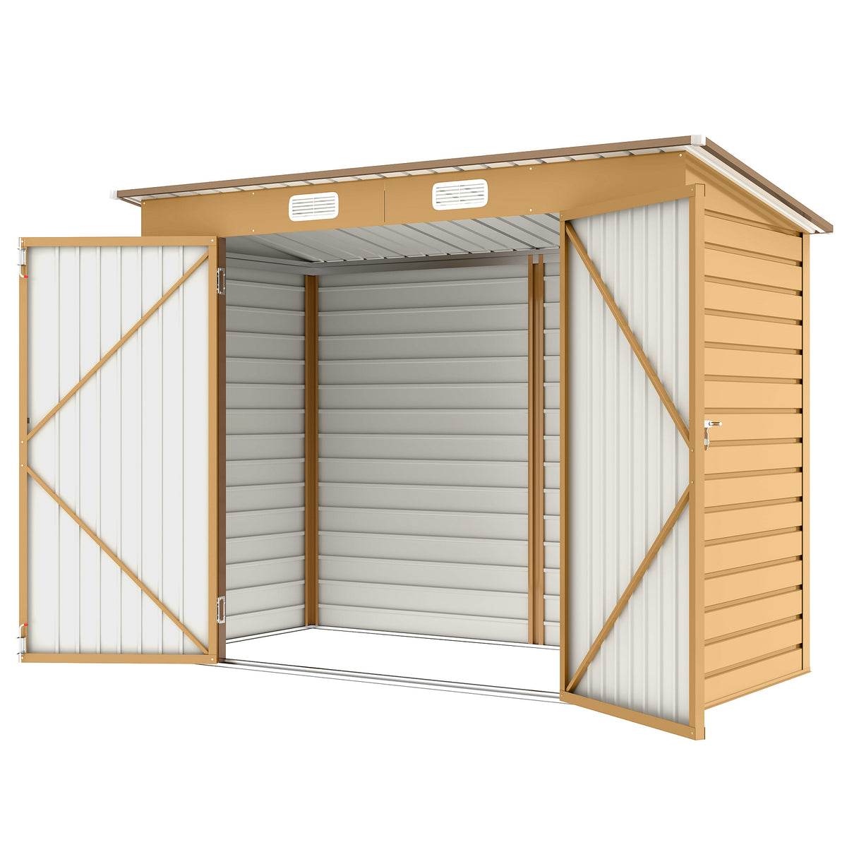 8 x 4FT Galvanized Garden Storage Shed, Metal Outdoor Shed with Double Doors and 2 Vents, Oak – view 43