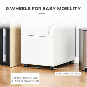 Lockable File Cabinet, Steel Filing Cabinet on Wheels for Legal, A4, Letter Size, with Pencil Tray for Home Office