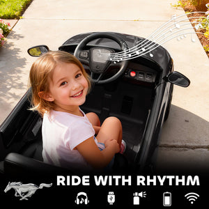 Qaba Ride On Car for Kids, Licensed Ford Mustang Mach-E 12V Electric Car with Remote Control, LED Light, Music, Black