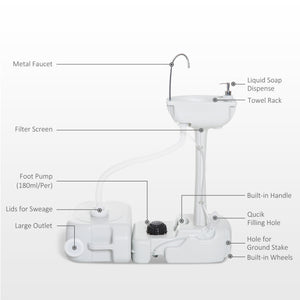 Portable Camping Sink — Hand Wash Station Basin with Recovery Tank, Soap Dispenser and Towel Holder