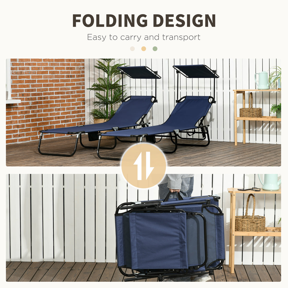 2 Piece Folding Outdoor Chaise Lounges, Pool Tanning Chairs with Reclining Back, Sunshade for Beach, Patio – view 12