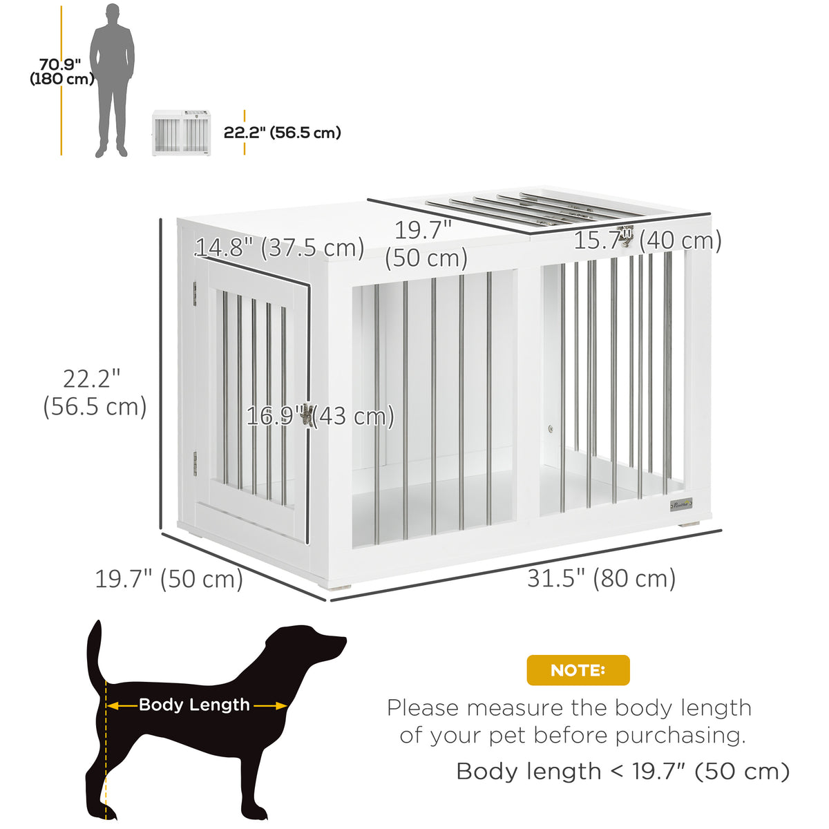 31.5" Dog Crate Furniture with Double Doors, for Medium Dogs, Grey – view 9