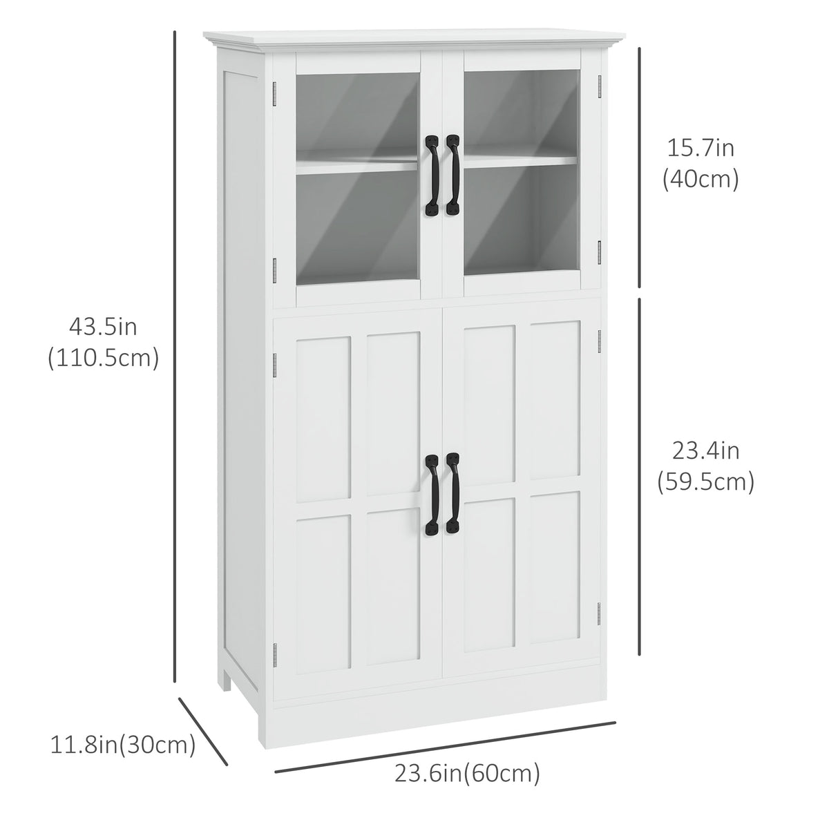 Modern Sideboard Cabinet, Freestanding Sideboards and Buffets with Glass Doors, 4-tier Shelving and Adjustable Shelves