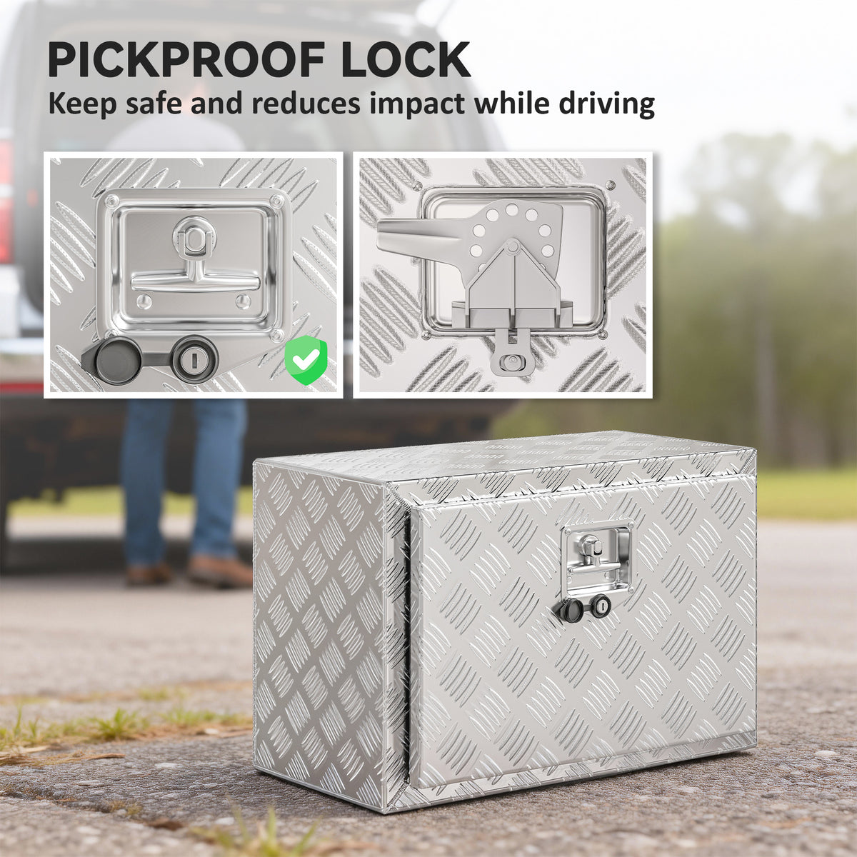 24 Inch Underbody Truck Tool Box, Heavy Duty Aluminum Tool Box, Storage Toolbox Chest Organizer with Lock and Keys