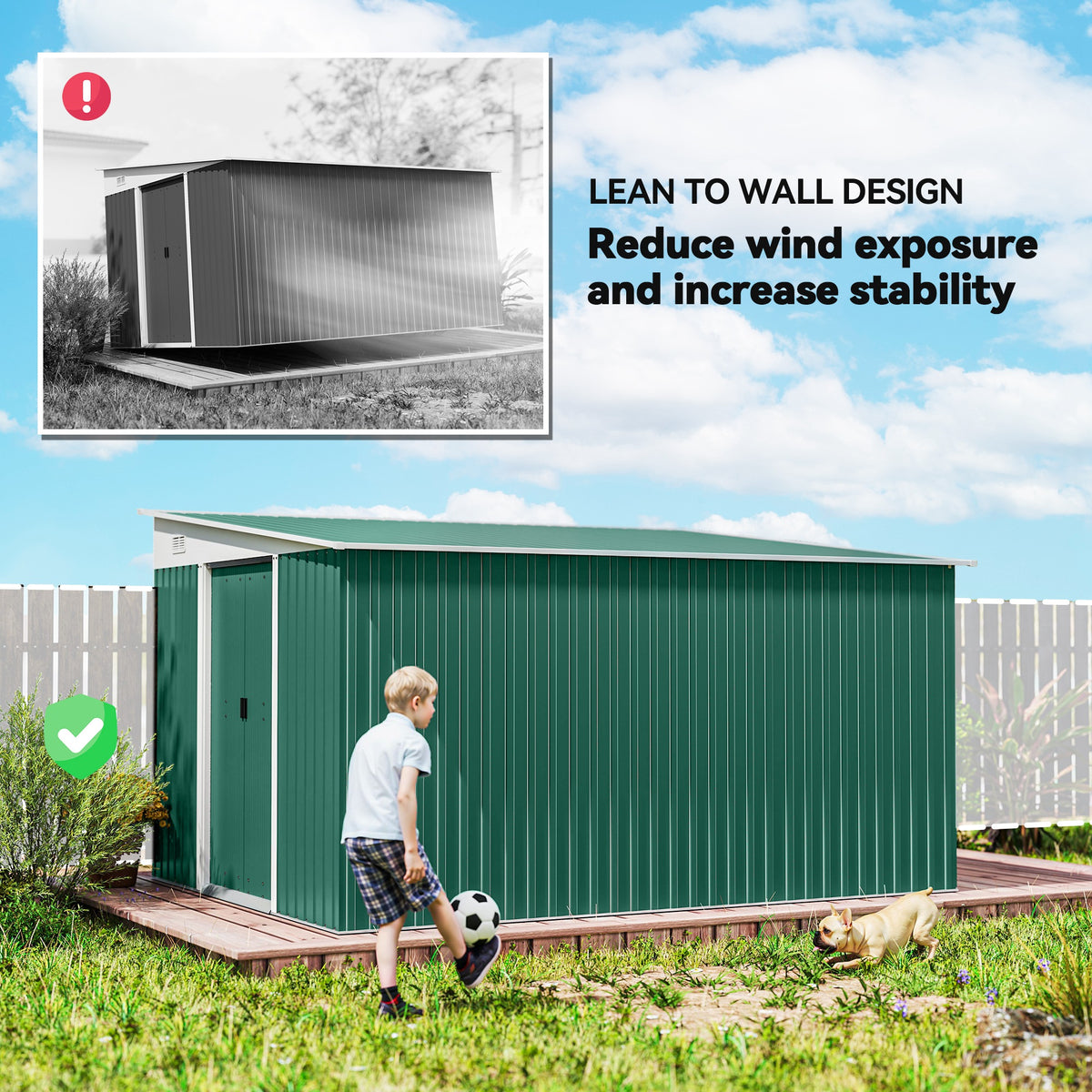 11' x 9' Steel Garden Storage Shed, Outdoor Metal Tool House with Double Sliding Doors & 2 Air Vents, Grey – view 20